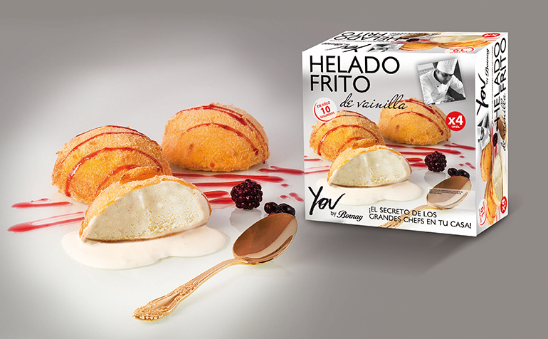 Primer helado frito artesano de vainilla, en cajas de 4 unidades