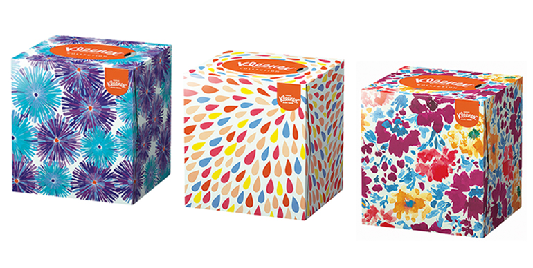 Nueva colección de cubos de Kleenex de diseño y a todo color