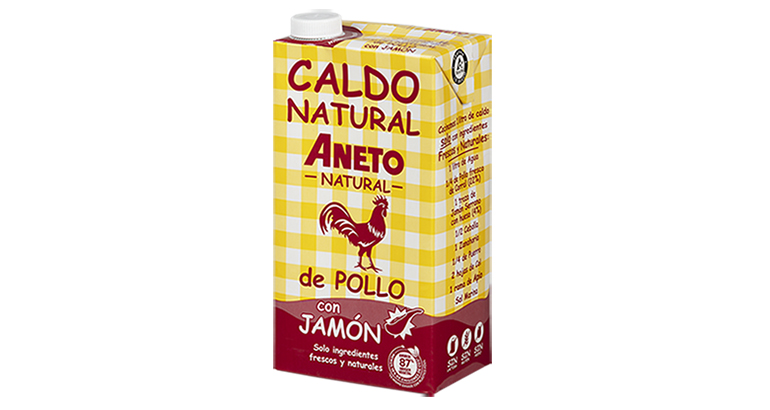 Caldo de pollo y jamón serrano