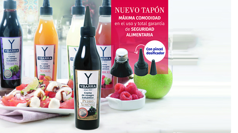 Ybarra presenta su crema de vinagre balsámico al Pedro Ximénez e innova con el tapón de sus cremas 