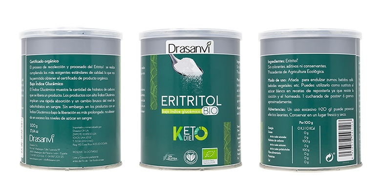 Edulcorante natural eritritol, con certificado ecológico, veggie y apto para diabéticos