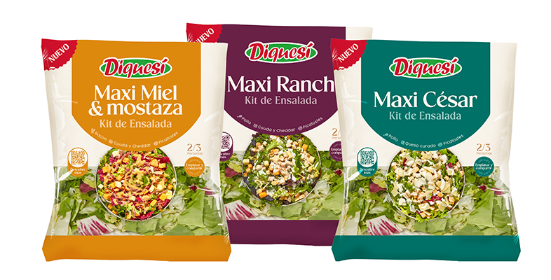 Kits de ensaladas: mezcla de vegetales frescos, toppings y salsa incluidos en un único pack