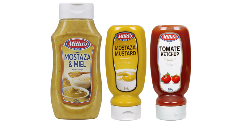 Salsas de estilo americano en práctico formato Top-Down: Mostaza, Ketchup y Mostaza con Miel