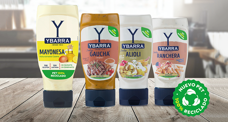 Ybarra lanza su nueva gama de salsas en PET 100% reciclado