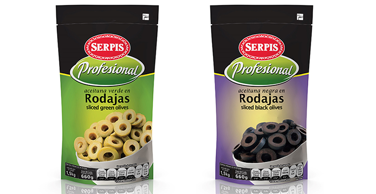 Serpis aceitunas verdes y negras en rodajas, en formato doypack profesional