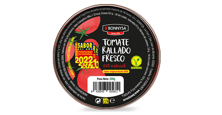 El tomate rallado fresco y natural de Bonnysa logra el sello Sabor del Año por tercera vez consecutiva