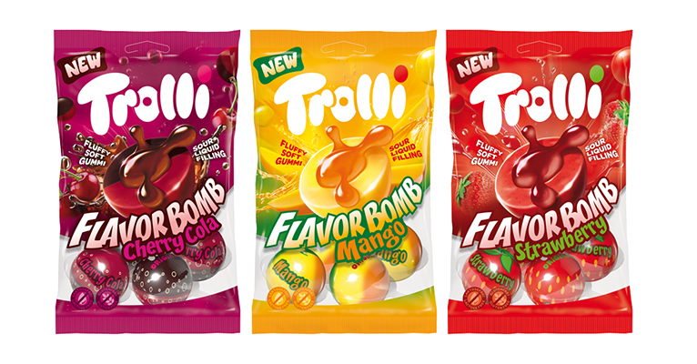 Trolli Flavorbombs: golosinas tridimensionales de relleno líquido y sabor afrutado o ácido