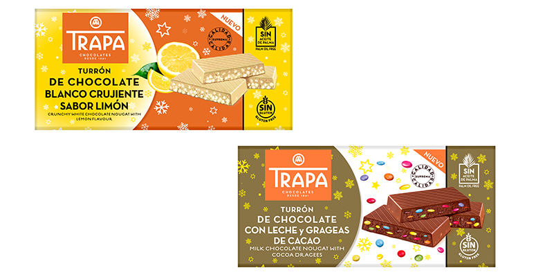 Novedades de Trapa_ turrón de chcocolate blanco sabor a limón y de chocolate con leche y grajeas de cacao